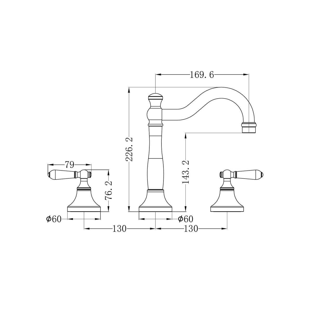 York Basin Set With Black Porcelain Lever - Reno Spares