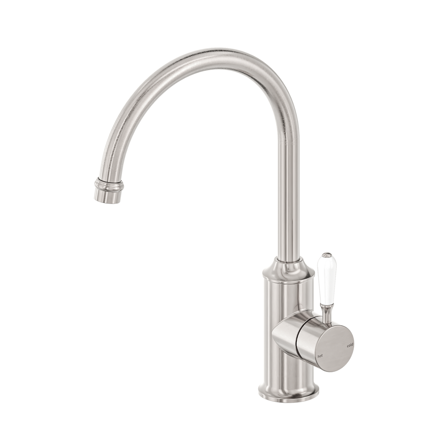 York Kitchen Mixer Gooseneck Spout With White Porcelain Lever Brushed Nickel