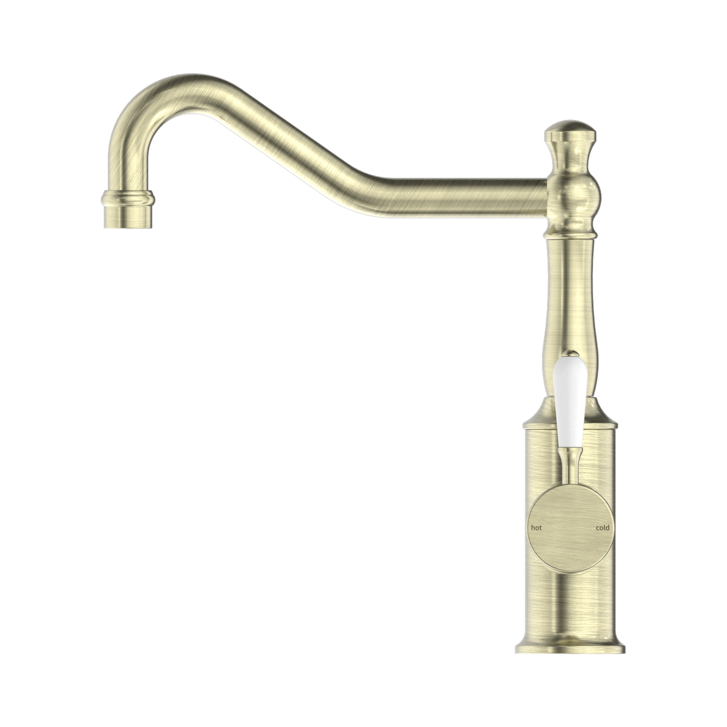 York Kitchen Mixer Hook Spout With White Porcelain Lever Aged Brass