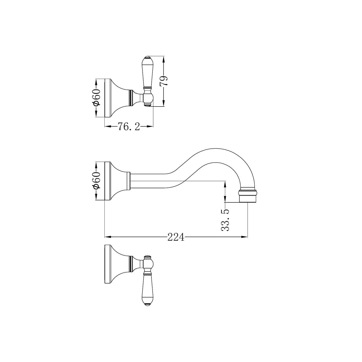 York Wall Basin Set With Black Porcelain Lever - Reno Spares