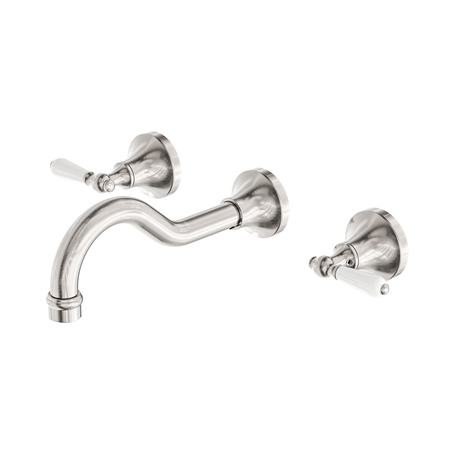 York Wall Basin Set With White Porcelain Lever Brushed Nickel