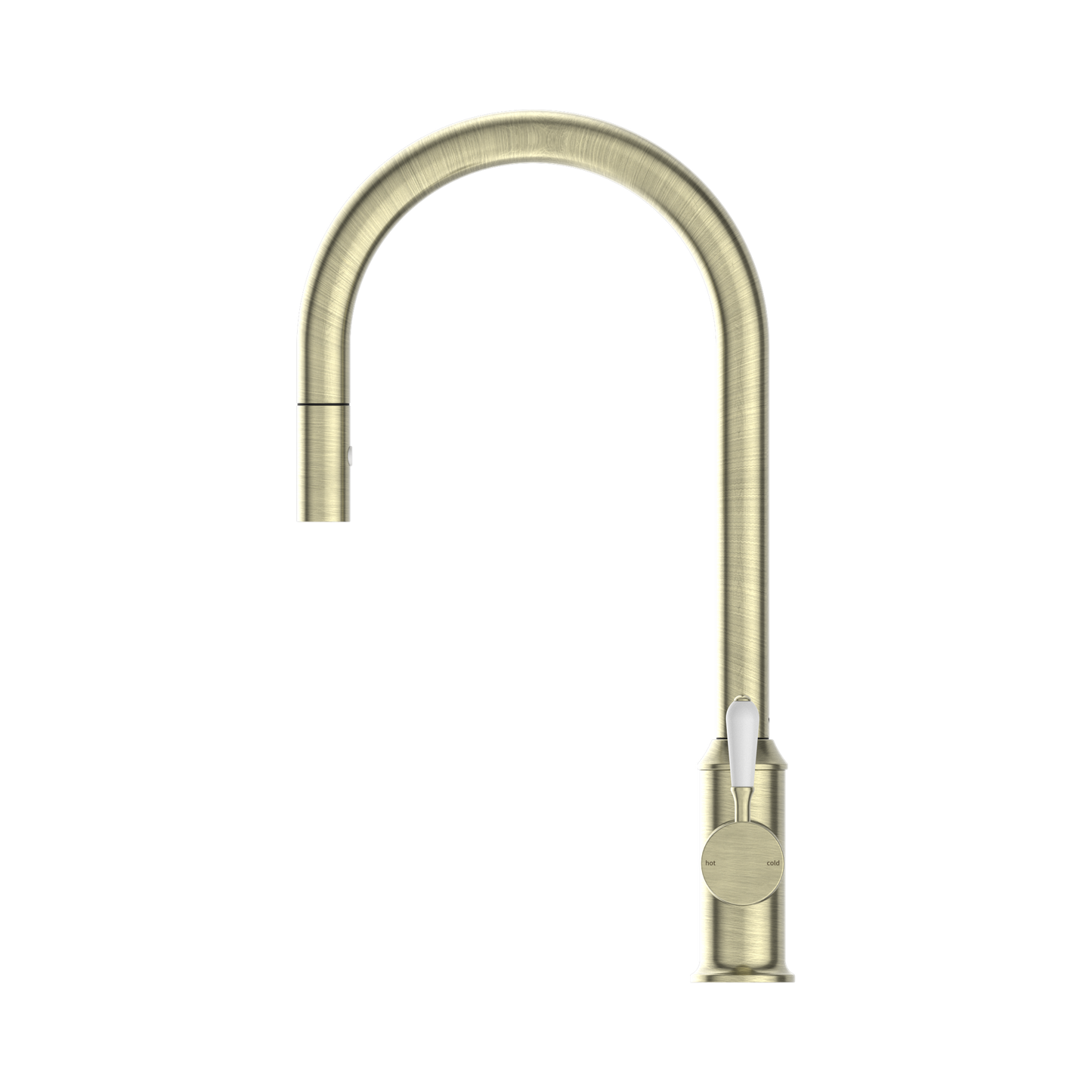 York Pull Out Sink Mixer With Vegie Spray Function With White Porcelain Lever Aged Brass