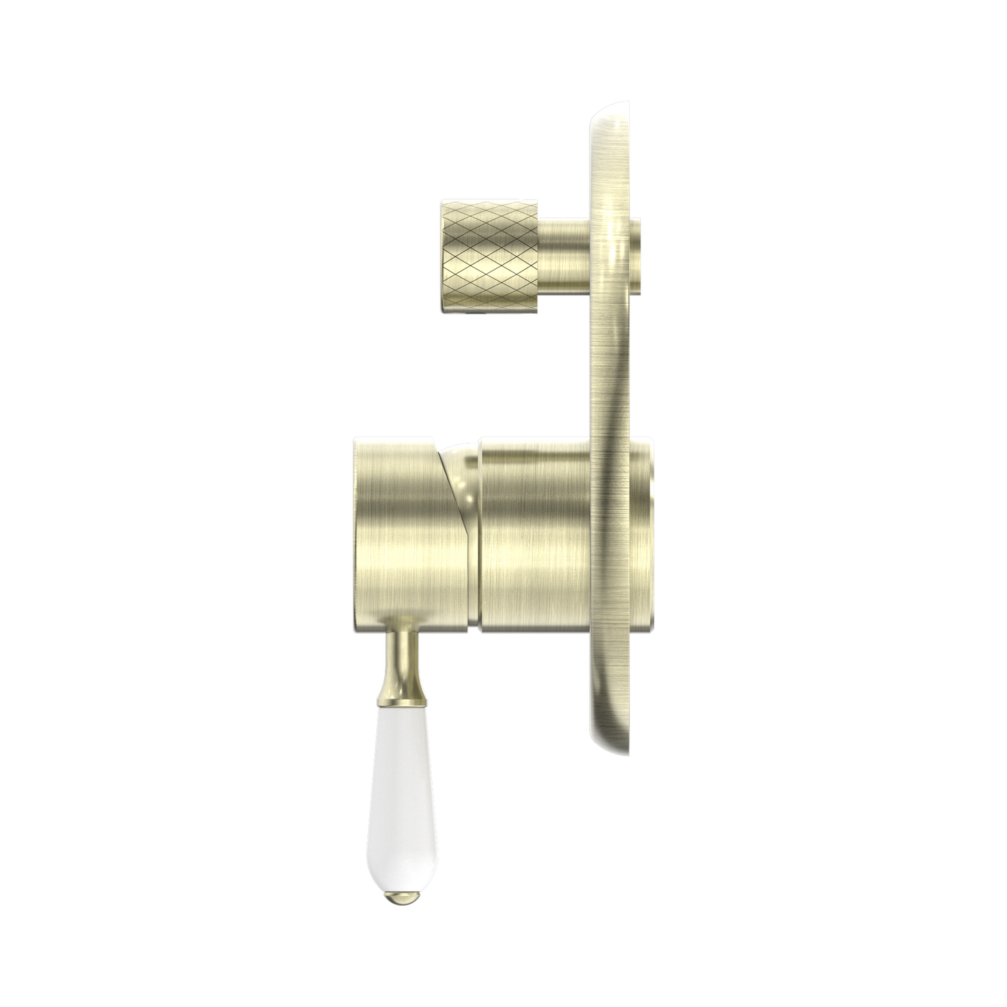 York Shower Mixer With Diverter With White Porcelain Lever Aged Brass