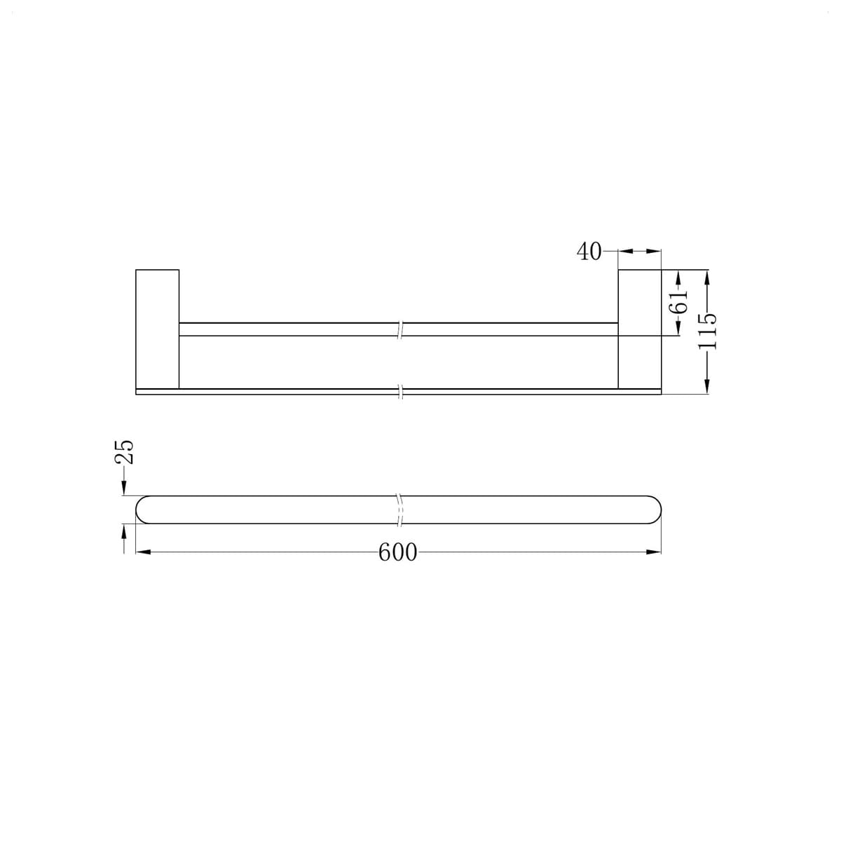 Bianca Double Towel Rail 600MM - Reno Spares
