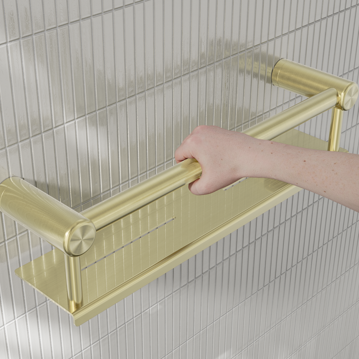 Nero Mecca Care 25mm Grab Rail With Shelf 450mm Brushed