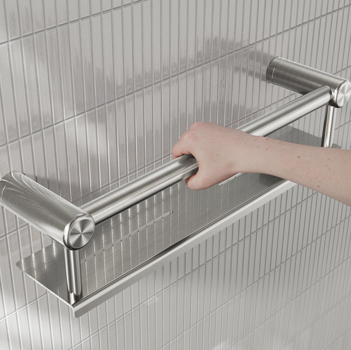 Nero Mecca Care 25mm Grab Rail With Shelf 450mm Brushed Nickel