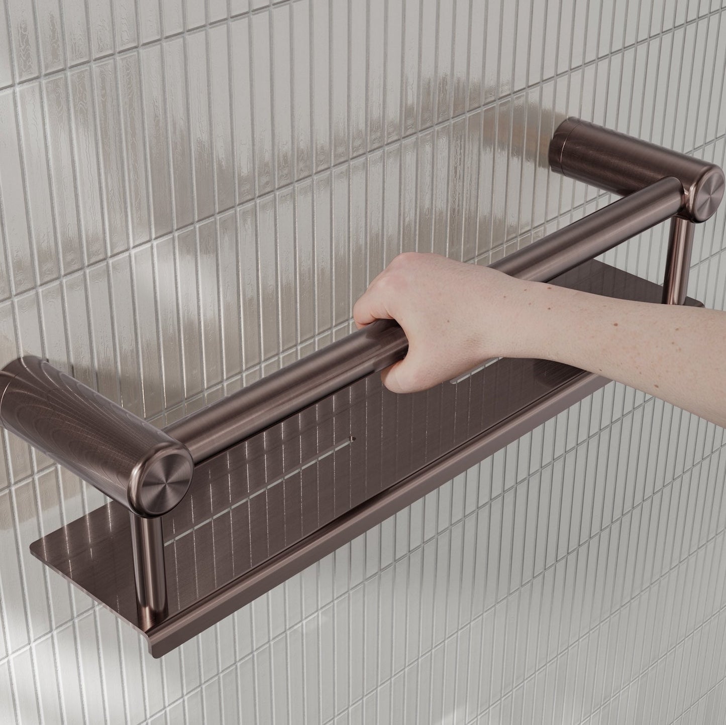Nero Mecca Care 25mm Grab Rail With Shelf 450mm Brushed Bronze