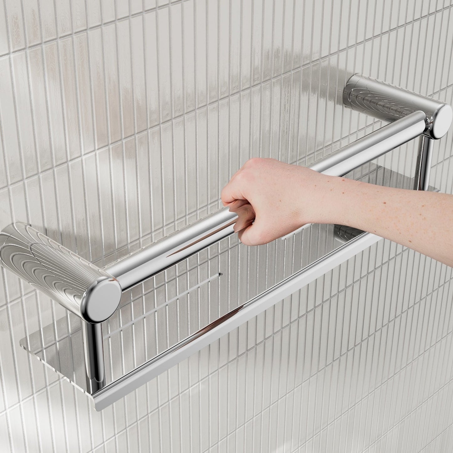 Nero Mecca Care 25mm Grab Rail With Shelf 450mm Chrome