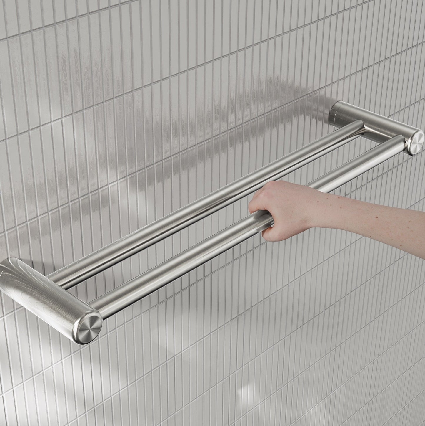 Nero Mecca Care 25mm Double Towel Grab Rail 600mm Brushed Nickel