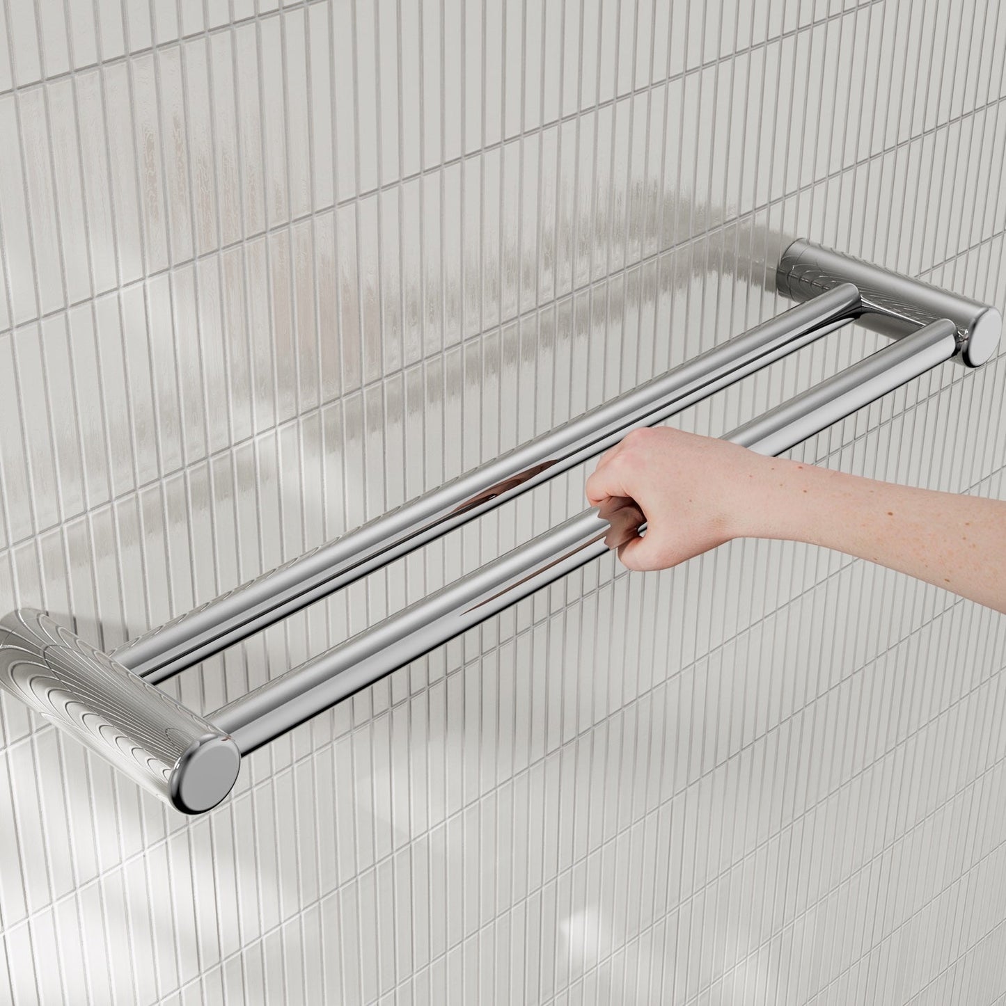 Nero Mecca Care 25mm Double Towel Grab Rail 600mm Chrome