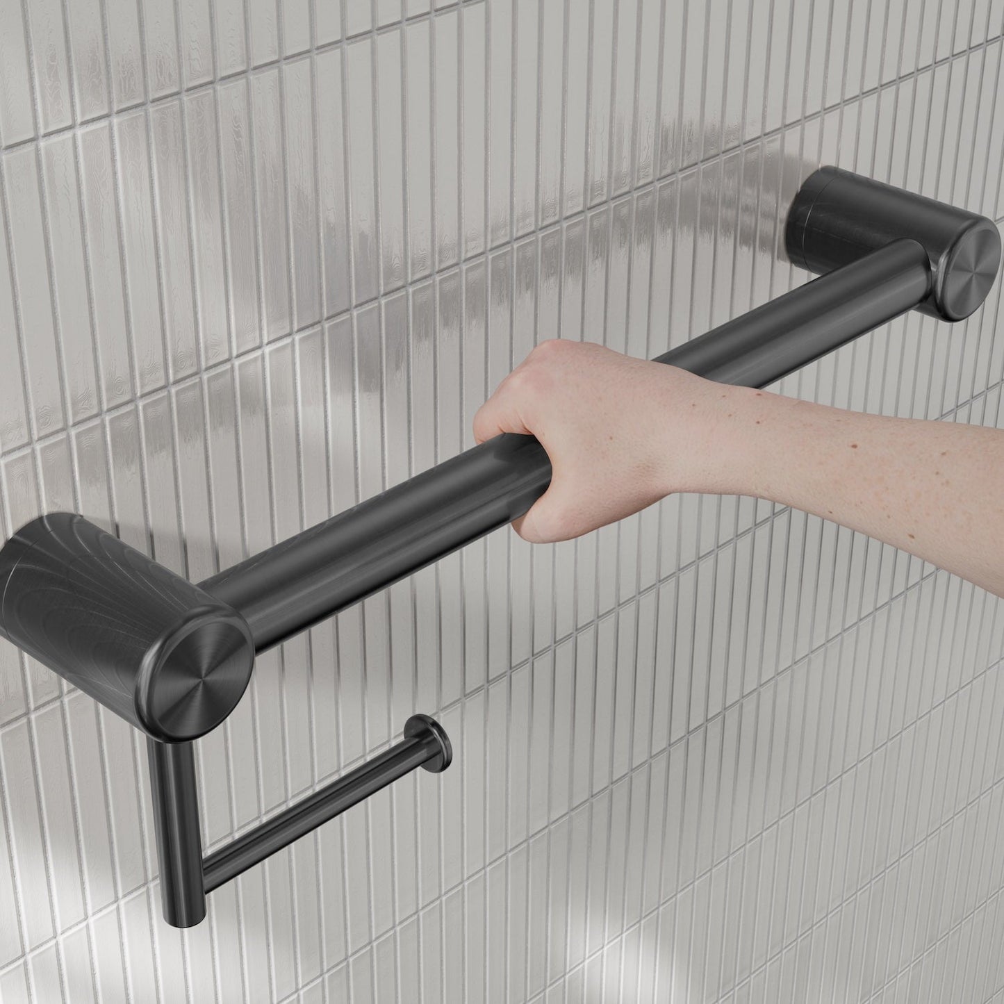 Nero Mecca Care 32mm Grab Rail With Toilet Roll Holder 450mm Gun Metal