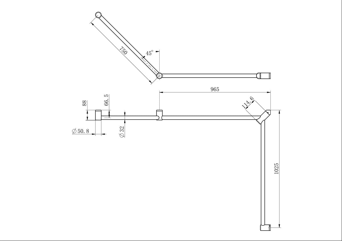 Mecca Care 32MM Dda Toilet Grab Rail Set 45 Degree Continuous 750X965X1025MM - Reno Spares