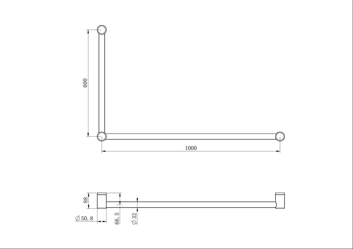 Mecca Care 32MM Dda Grab Rail Set 90 Degree 600X1000MM - Reno Spares