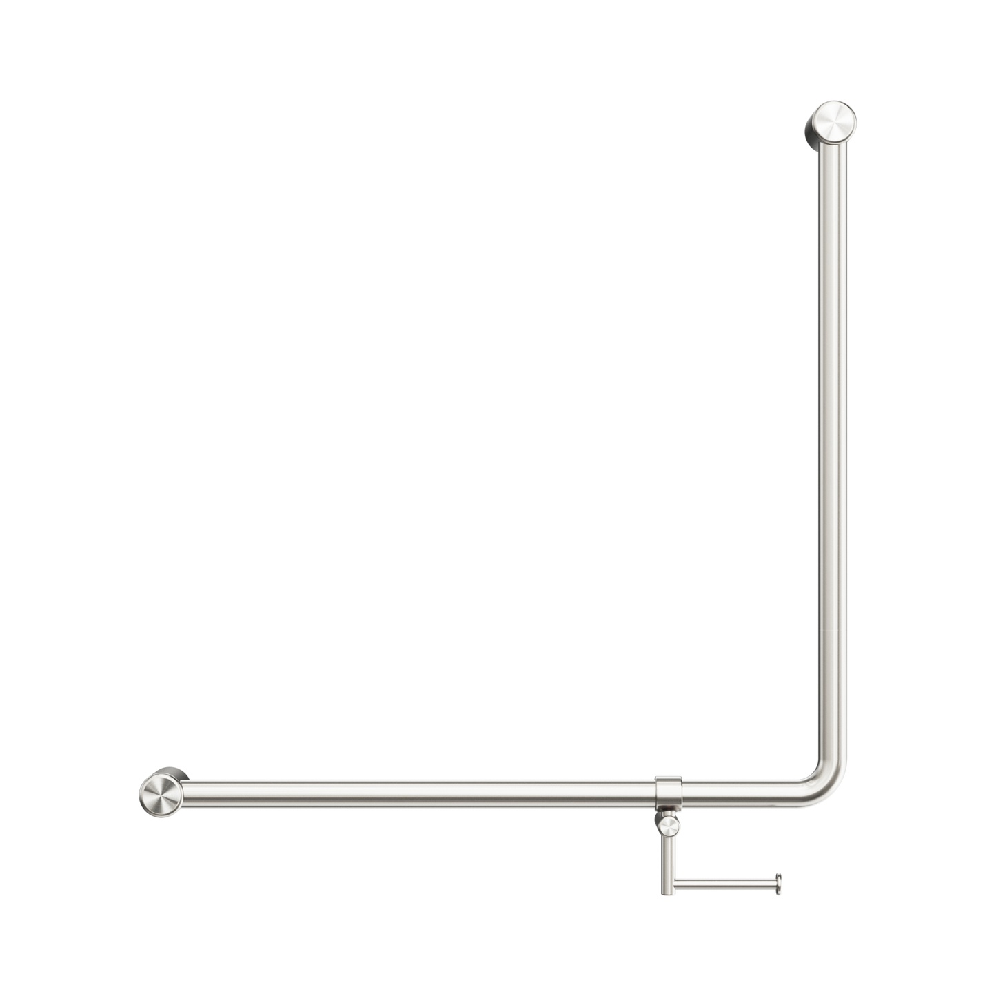Mecca Care 32mm 90 Degree NZ4121 Accessible Toilet Grab Rail 750X750mm With Toilet Roll Holder Brushed Nickel