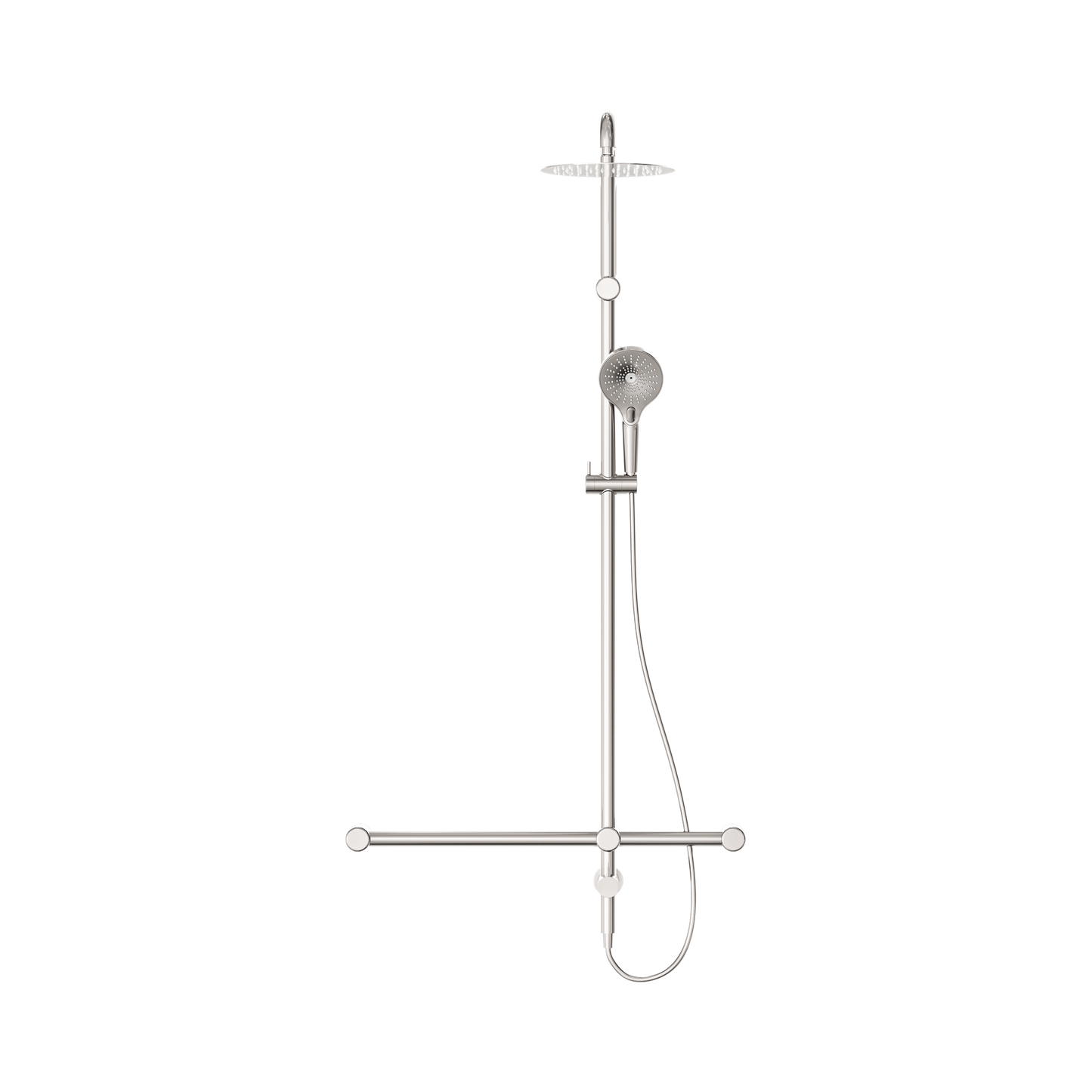 Mecca Care 32mm T Bar Grab Rail 1100x750mm Twin Shower Set Brushed Nickel