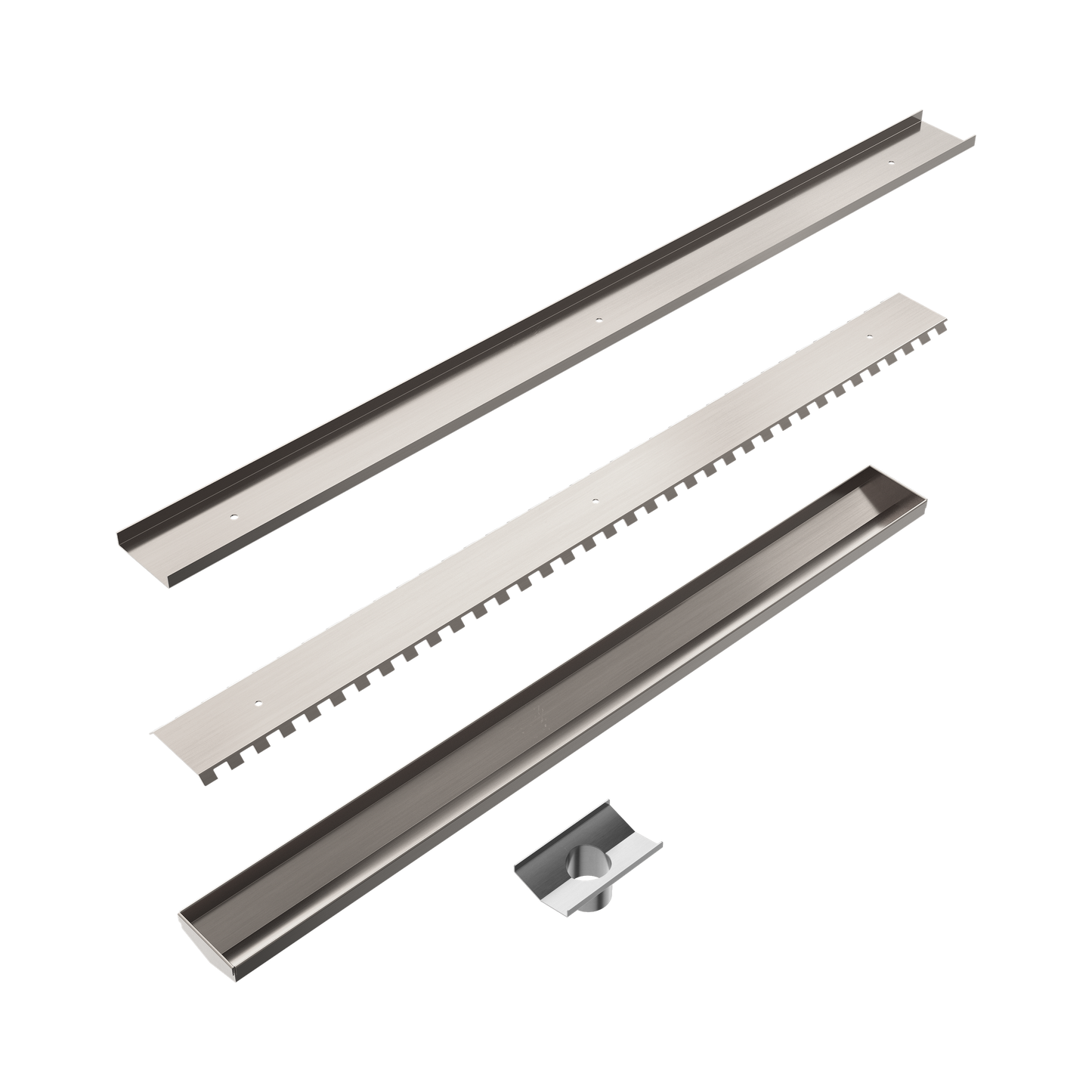 Tile Insert V Channel 900x82mm Floor Grate 50mm Outlet Brushed Nickel