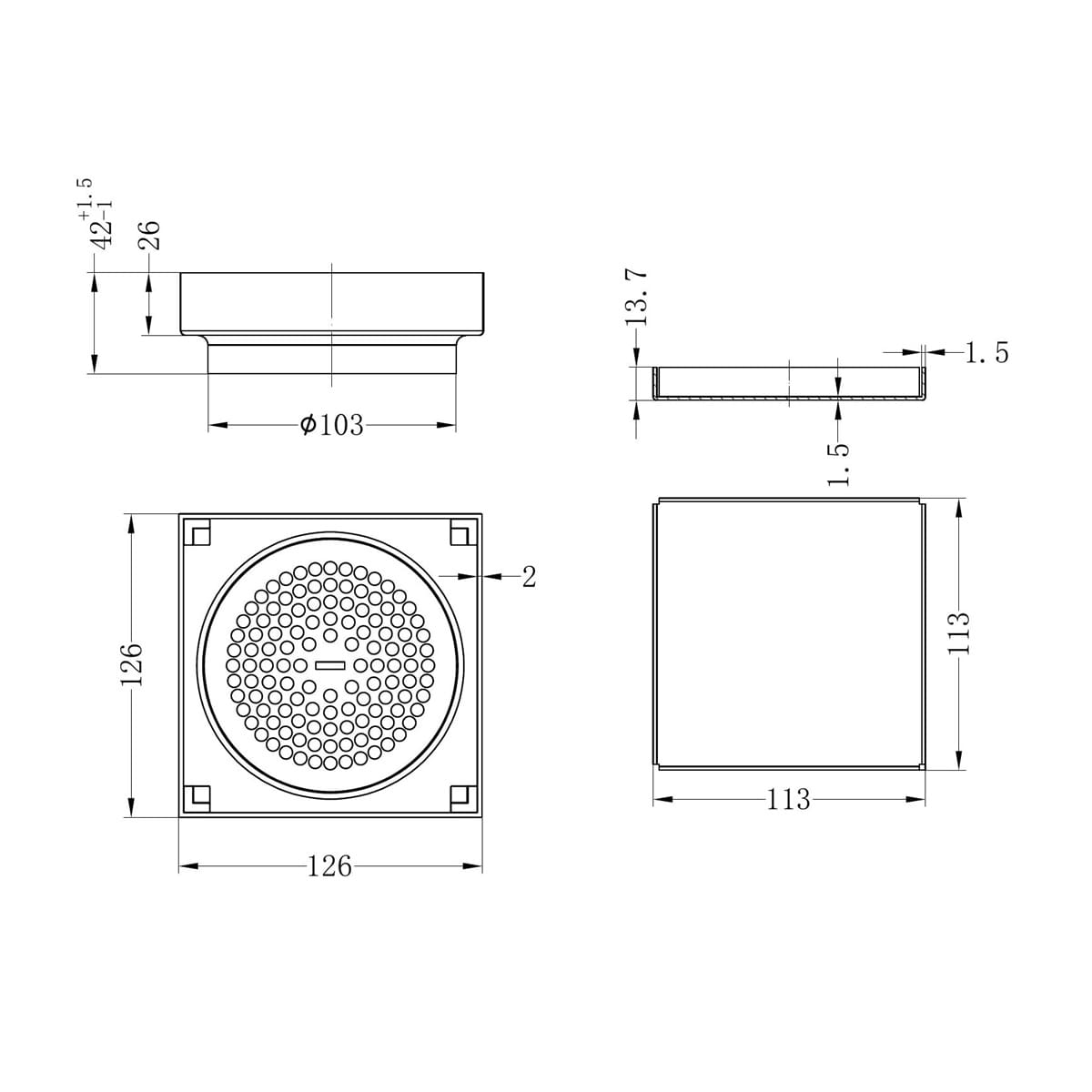 130MM Square Tile Insert Floor Waste 100MM Outlet - Reno Spares