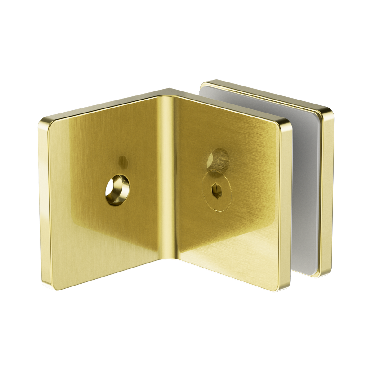 90 Degree Glass To Wall Bracket 10mm Glass Brushed Gold