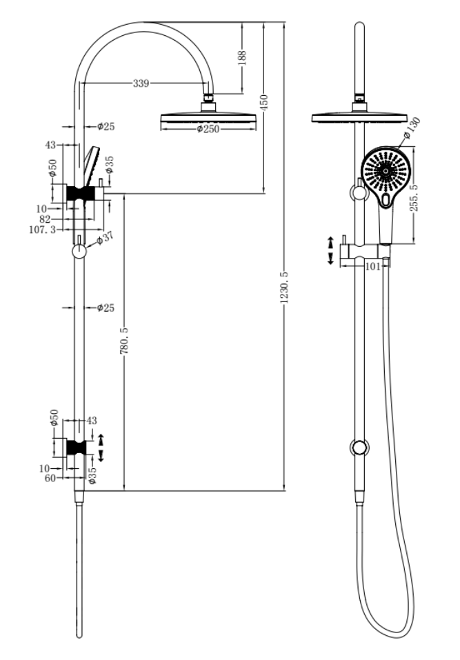 Nero Opal Combination Twin Shower Set Brushed , NR251905eBG