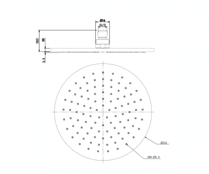 Fresh Brushed Round 250mm Shower Head 3 Star/9LPM NRROA1001BG