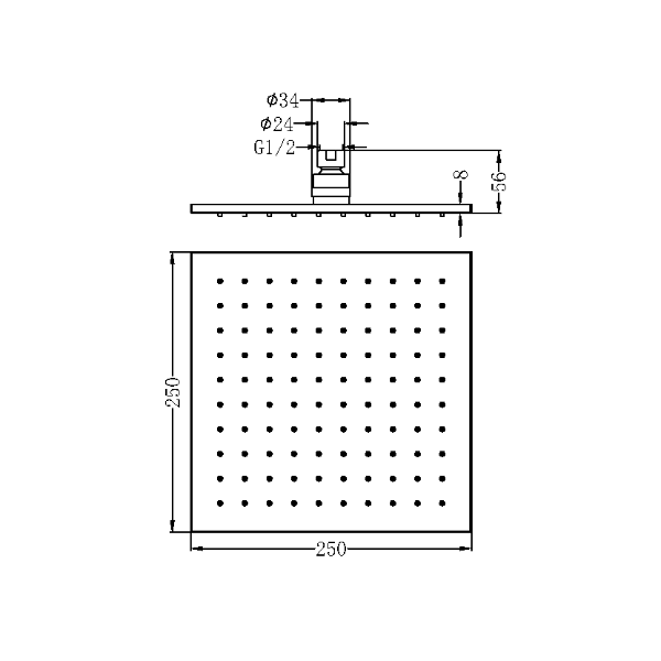 Nero 250mm Square Shower Head // NRROB1003CH