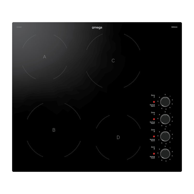 Omega 60cm Ceramic Cooktop, Knob Controls