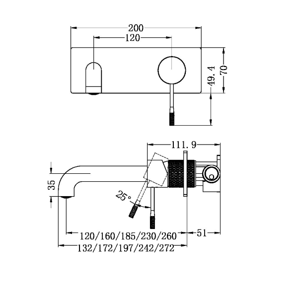 Nero Opal Wall Basin/Bath Mixer 230mm Brushed NR251907A230BG