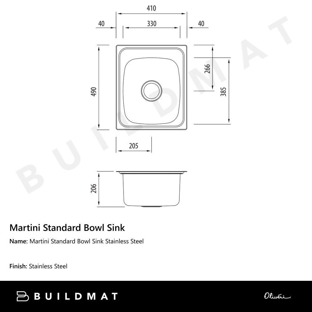 Oliveri Martini Standard Bowl Sink Stainless Steel