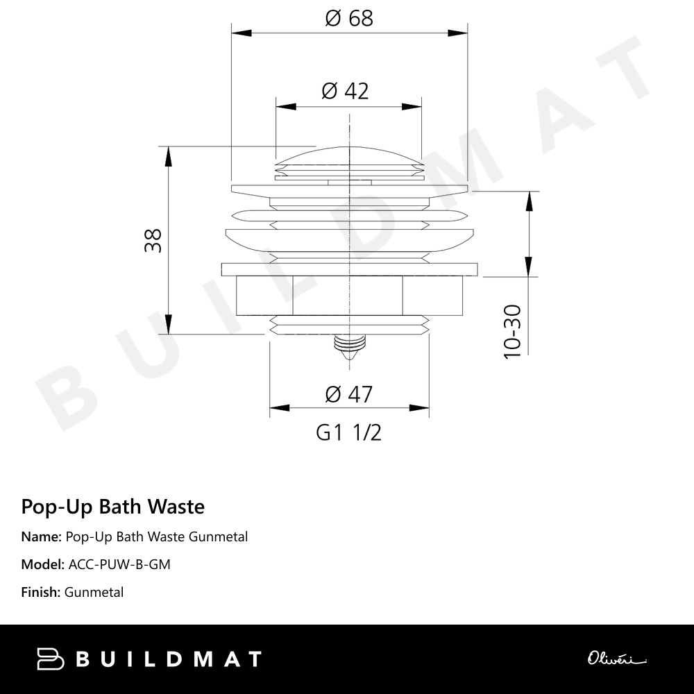 Oliveri Pop-Up Bath Waste Gunmetal