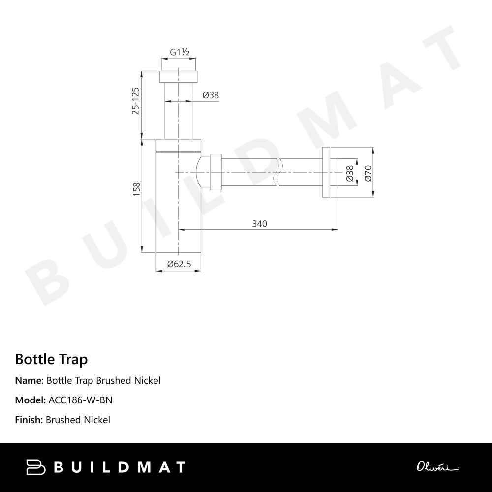 Oliveri Bottle Trap Brushed Nickel