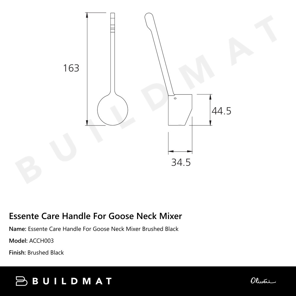 Oliveri Essente Care Handle For Goose Neck Mixer Brushed Black