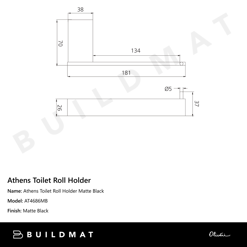 Oliveri Athens Toilet Roll Holder Matte Black