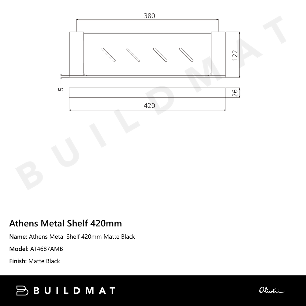 Oliveri Athens Metal Shelf 420mm Matte Black