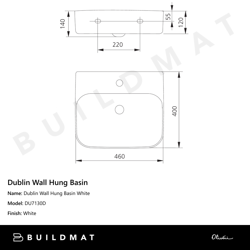 Oliveri Dublin Wall Hung Basin with 1 Taphole White