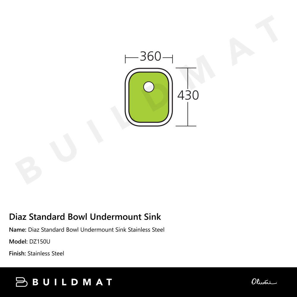 Oliveri Diaz Standard Bowl Undermount Sink Stainless Steel