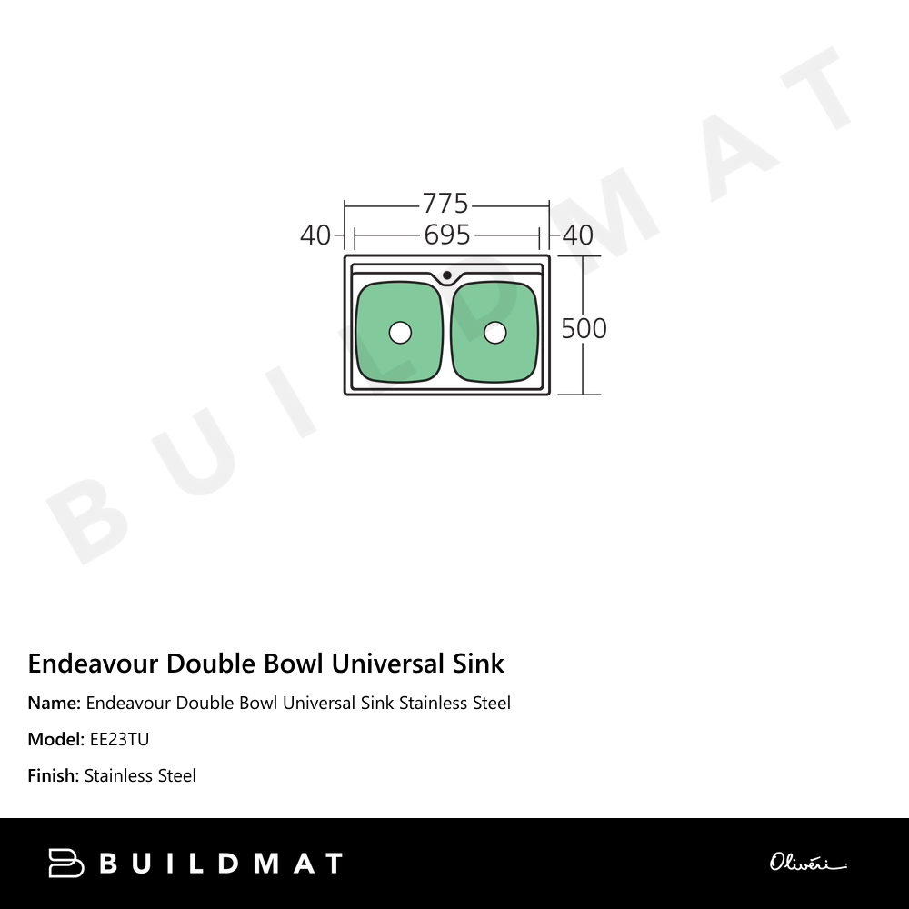 Oliveri Endeavour Double Bowl Universal Sink Stainless Steel