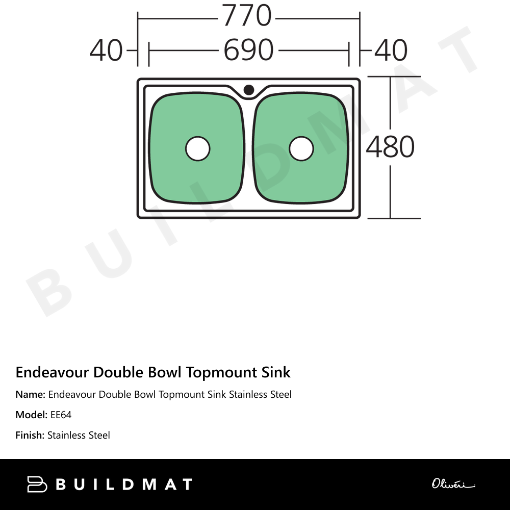 Oliveri Endeavour Double Bowl Topmount Sink Stainless Steel