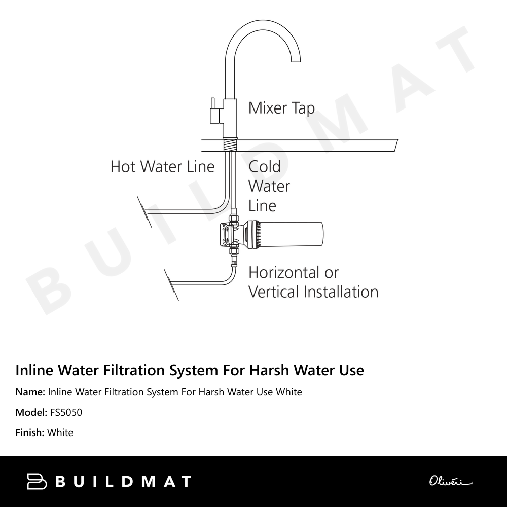 Oliveri Inline Water Filtration System For Harsh Water Use White
