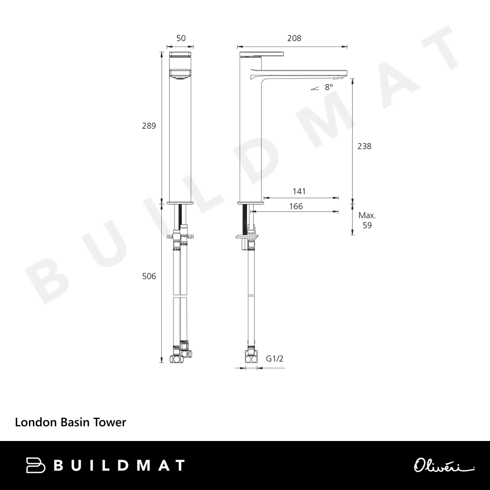 Oliveri London Basin Tower Chrome Lead Free