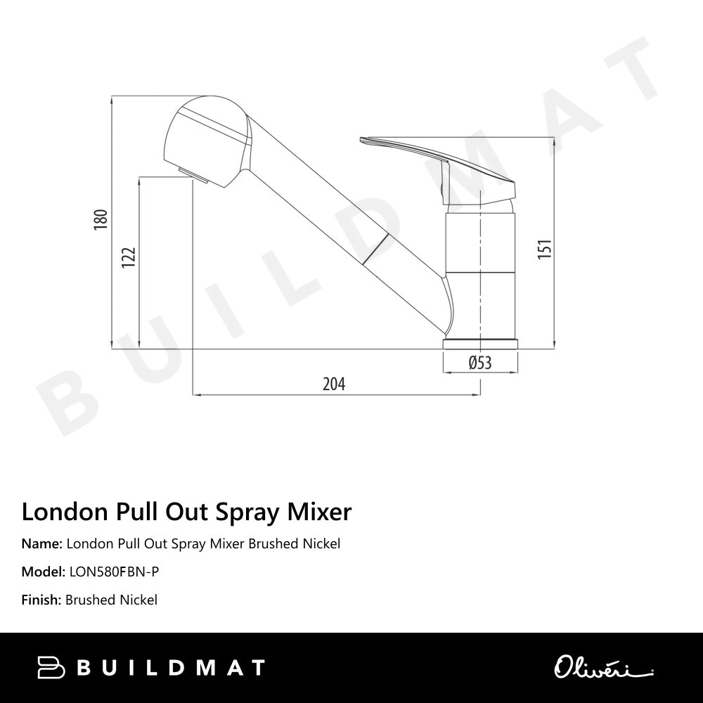 Oliveri London Pull Out Spray Mixer Lead Free Brushed Nickel