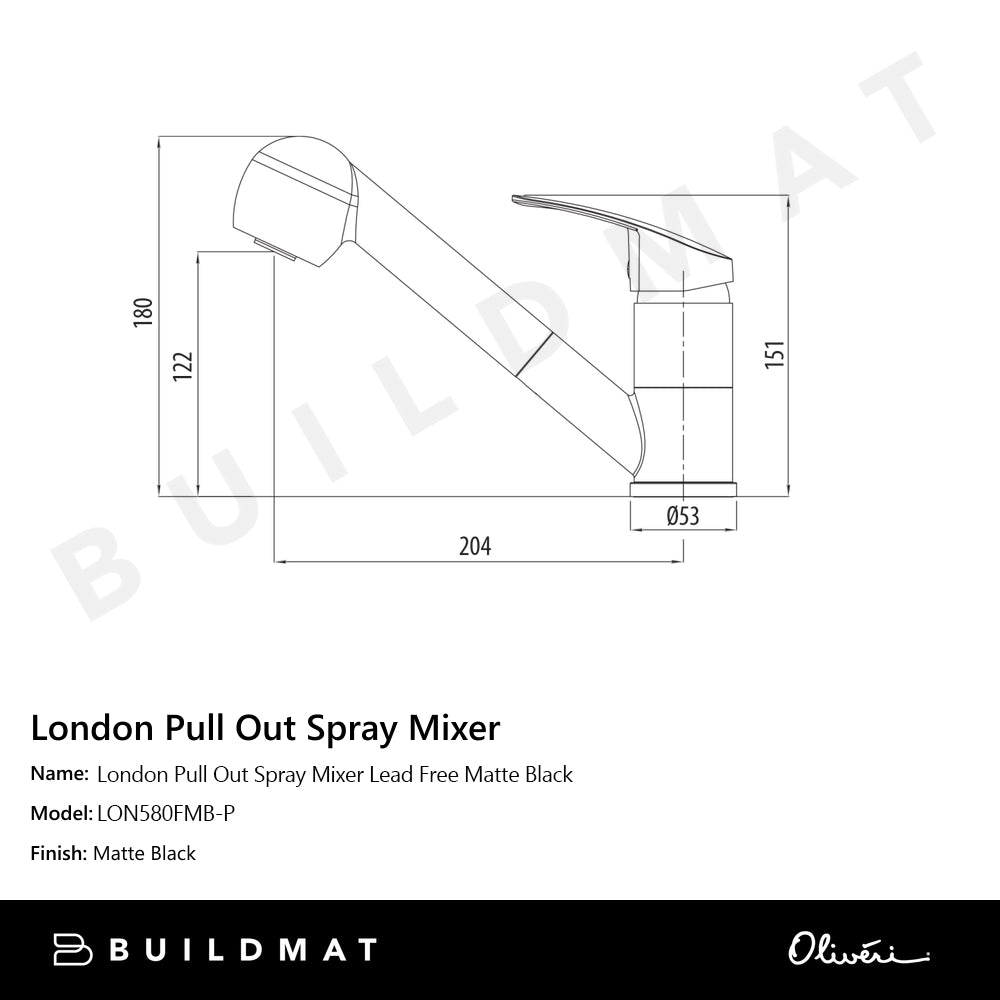 Oliveri London Pull Out Spray Mixer Lead Free Matte Black
