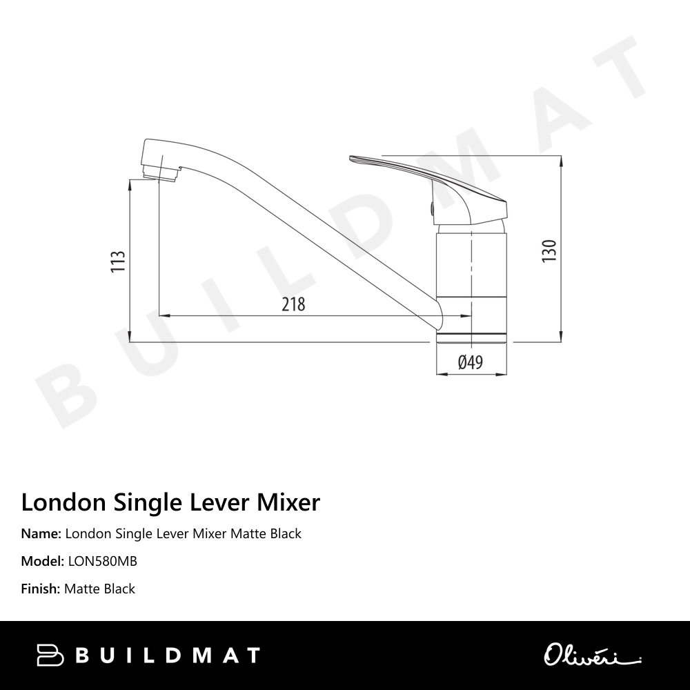 Oliveri London Single Lever Mixer Matte Black
