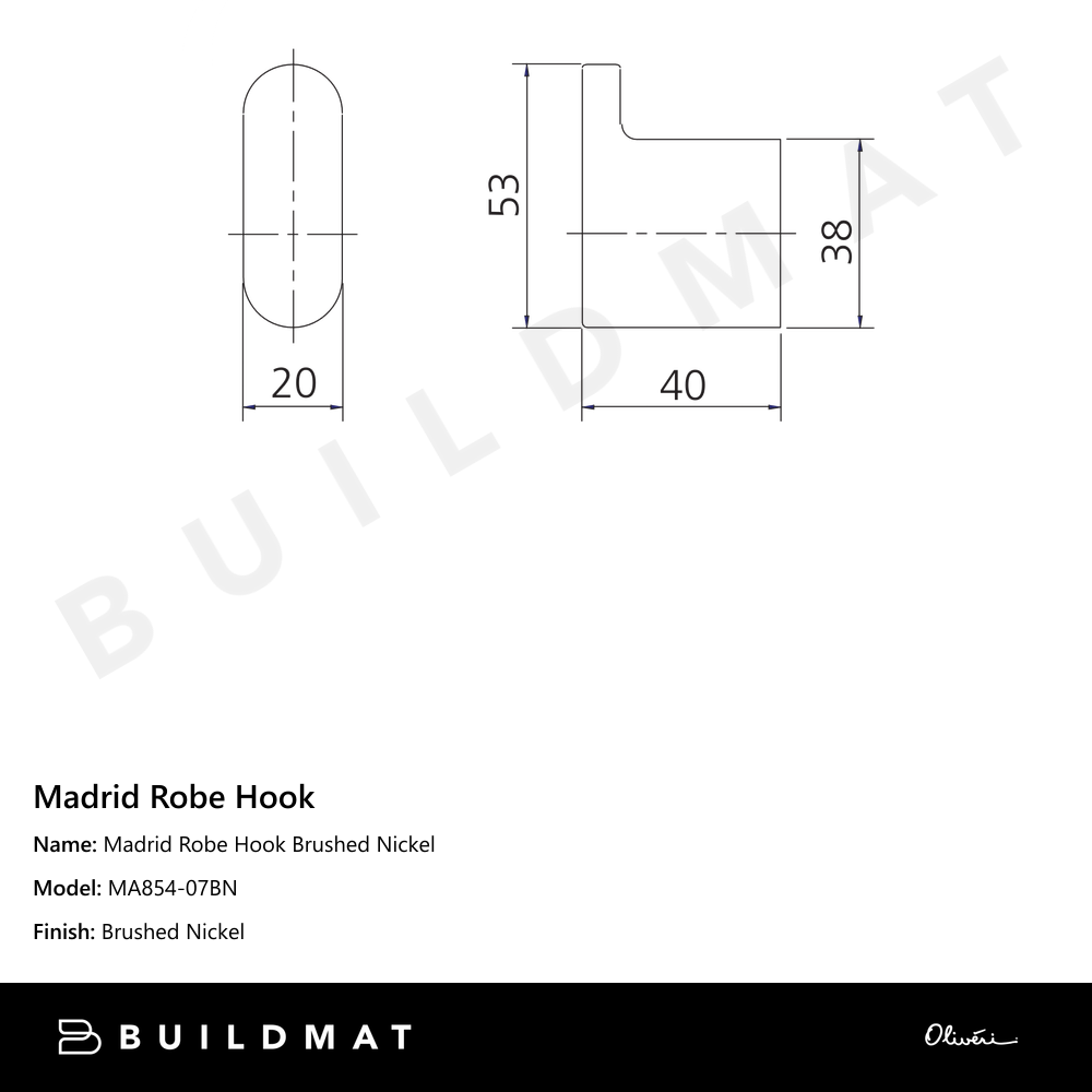 Oliveri Madrid Robe Hook Brushed Nickel