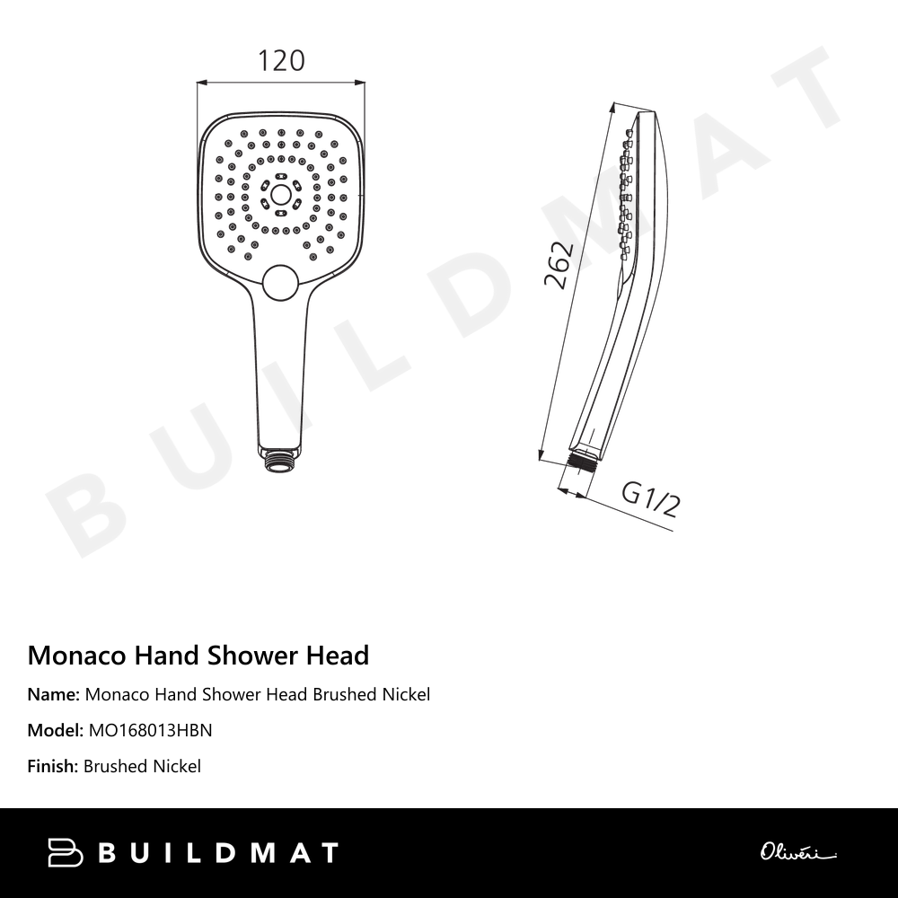 Oliveri Monaco Hand Shower Head Brushed Nickel