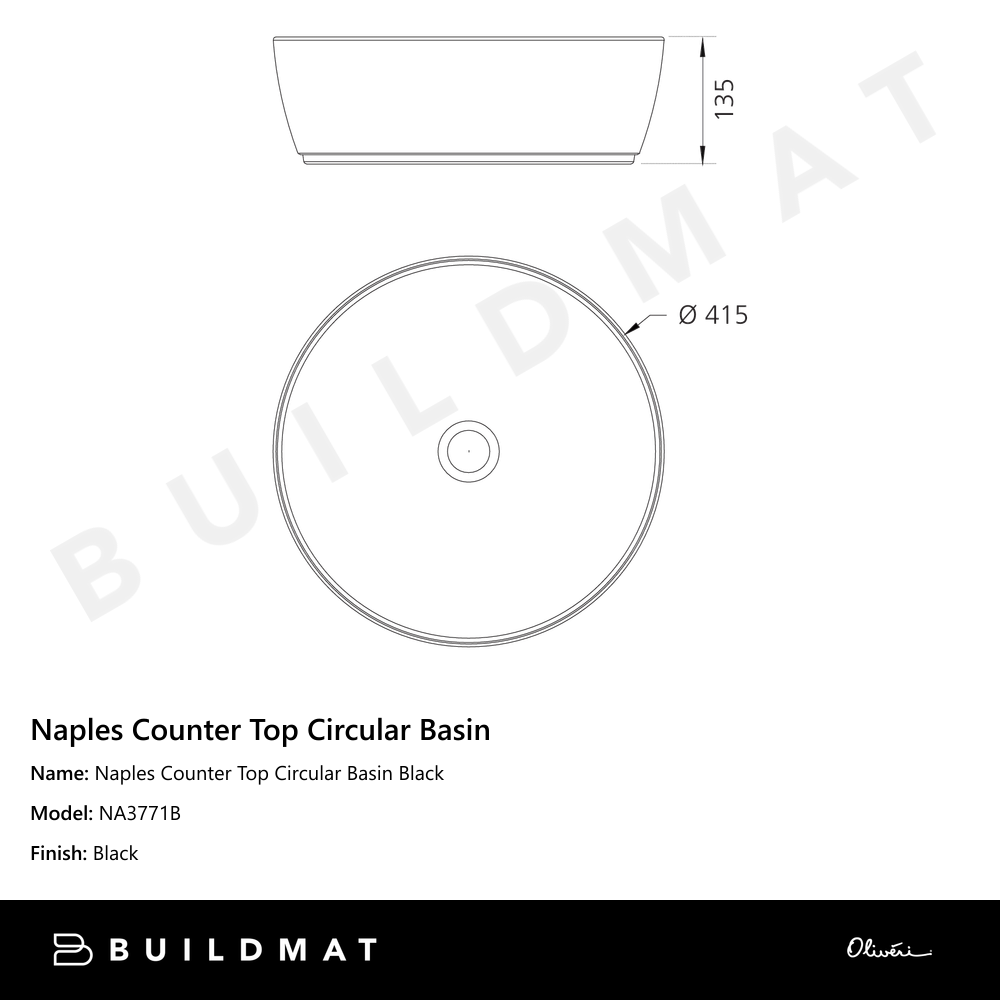 Oliveri Naples Counter Top Circular Basin Black