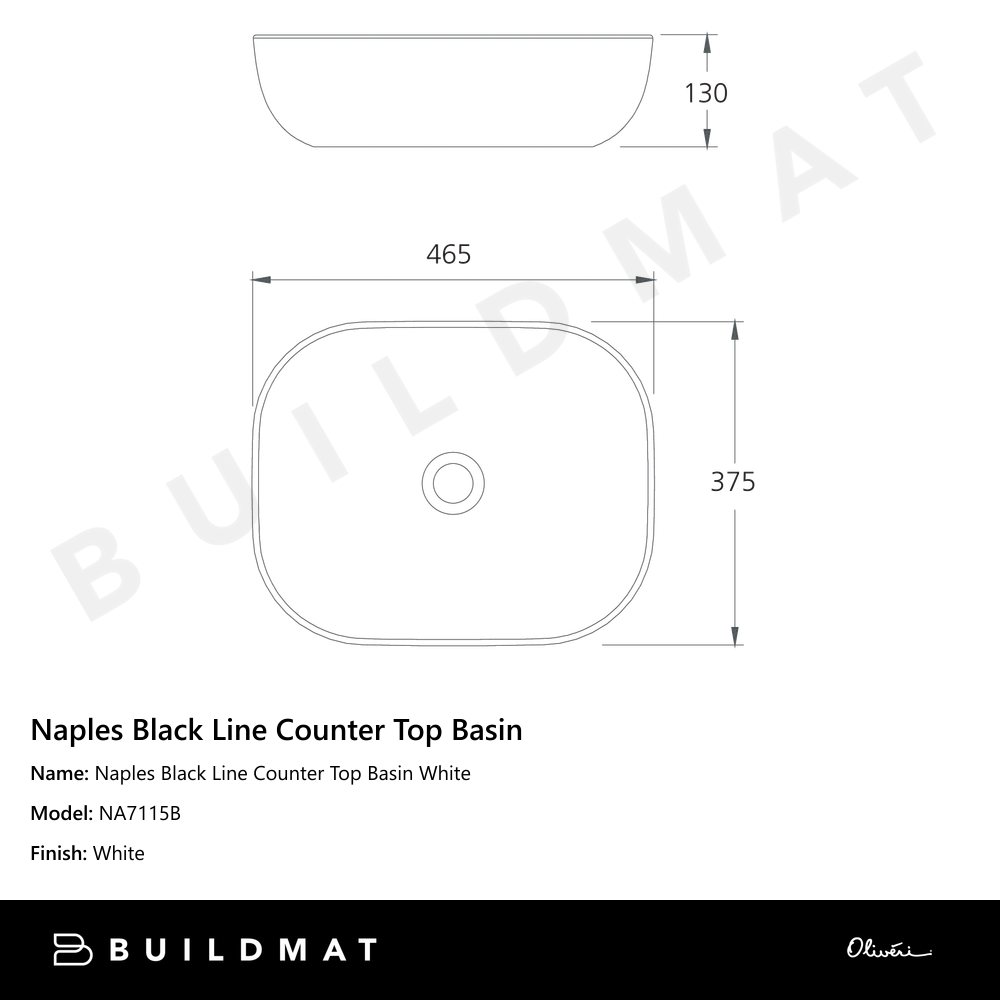 Oliveri Naples Black Line Counter Top Basin White
