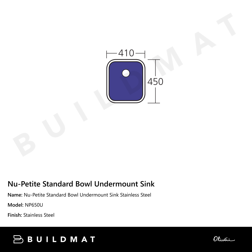 Oliveri Nu-Petite Standard Bowl Undermount Sink Stainless Steel