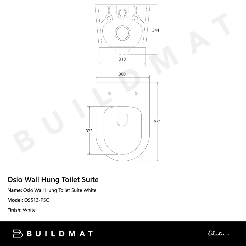 Oliveri Oslo Wall Hung Toilet Suite White