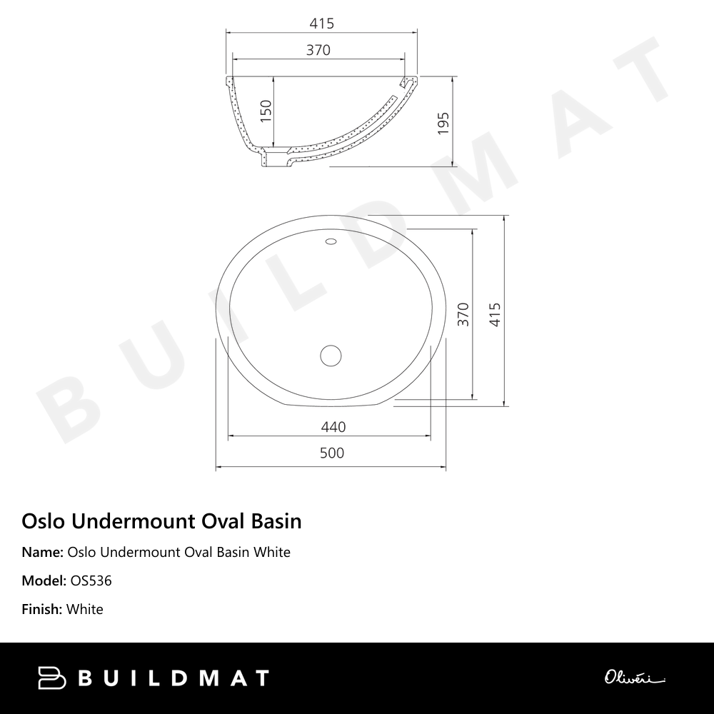 Oliveri Oslo Undermount Oval Basin White