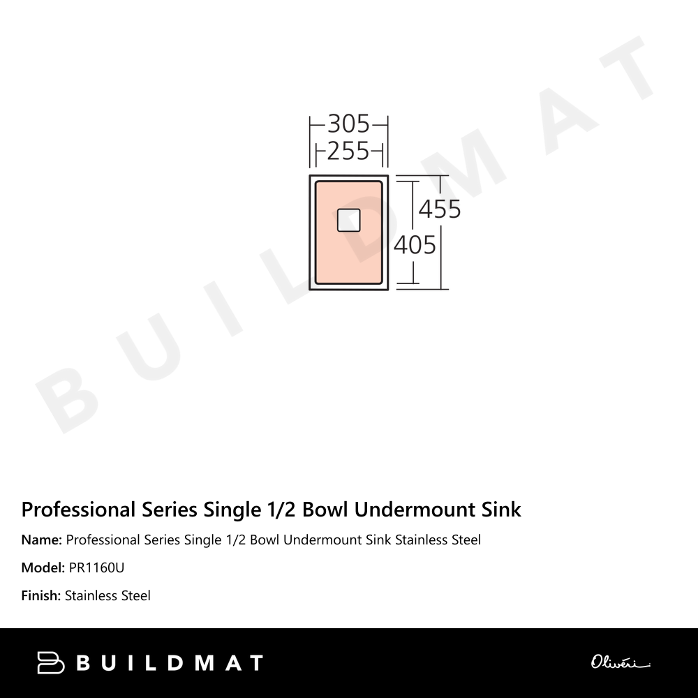 Oliveri Professional Series Single 1/2 Bowl Undermount Sink Stainless Steel